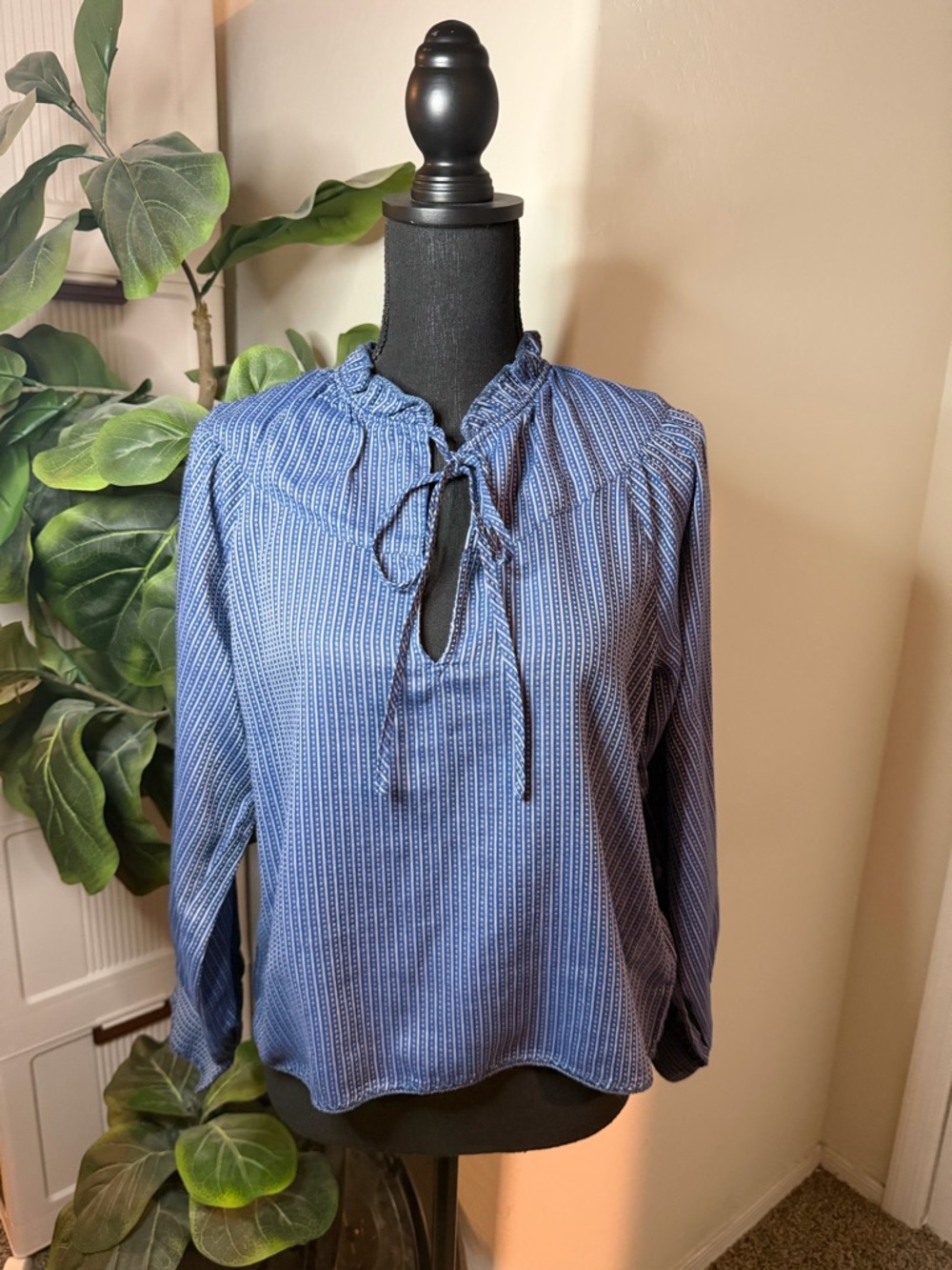 Anthropologie Top | Women's Blue Tie-Neck Pintuck Blouse